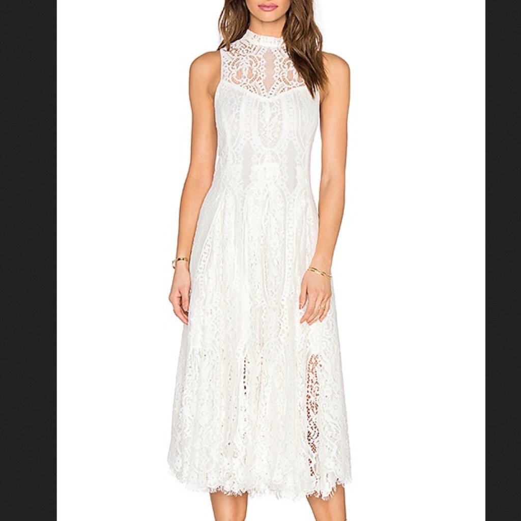 Free People White Lace Midi Dress Boho Cottagecore Trapeze Hem M